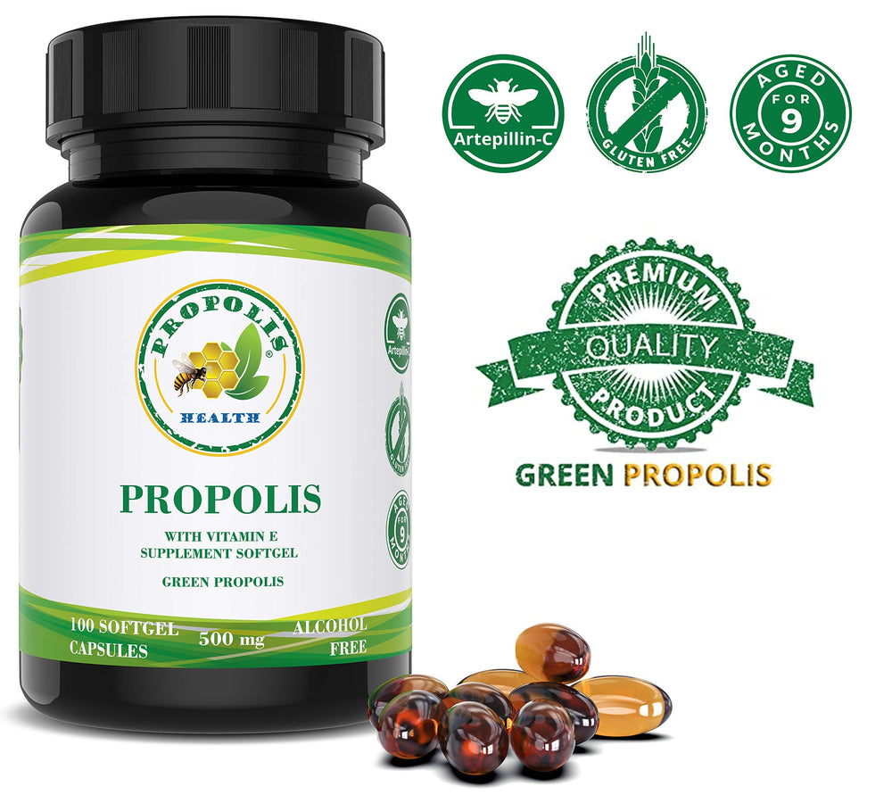 Propolis Health capsules with box and label