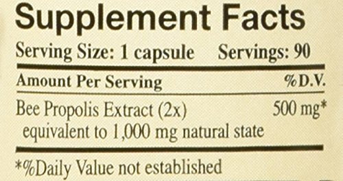 Propolis-Raw Unprocessed 1000mg bottle label close-up - 90 capsules