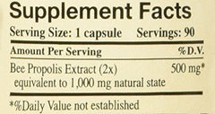 Propolis-Raw Unprocessed 1000mg bottle label close-up - 90 capsules