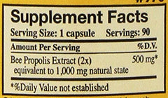 Two bottles of Propolis-Raw Unprocessed 1000mg – YS Organic Bee Farms – 180 capsules total