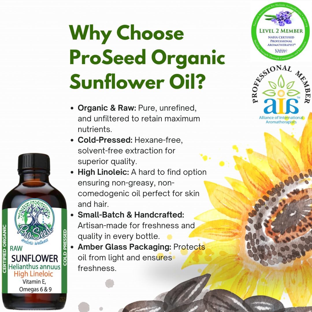 Side view of ProSeed amber 4oz sunflower oil bottle