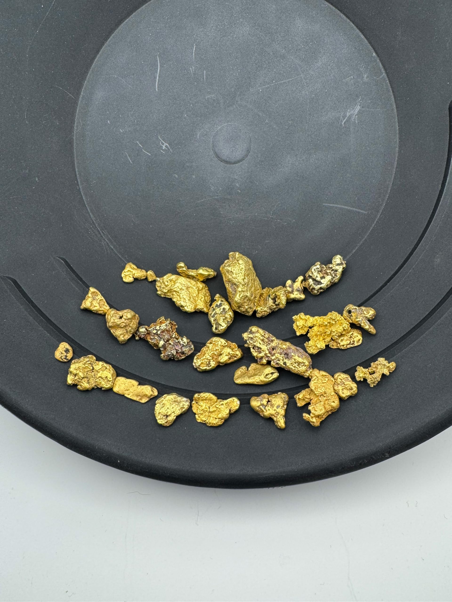 Prospector panning with paydirt bag