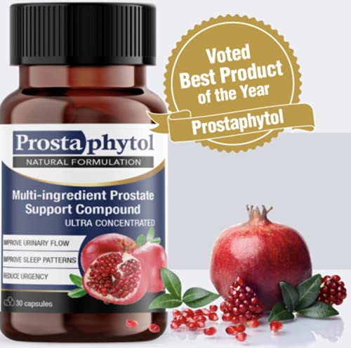 Close-up of Prostaphytol 30 Vcaps bottle and capsules