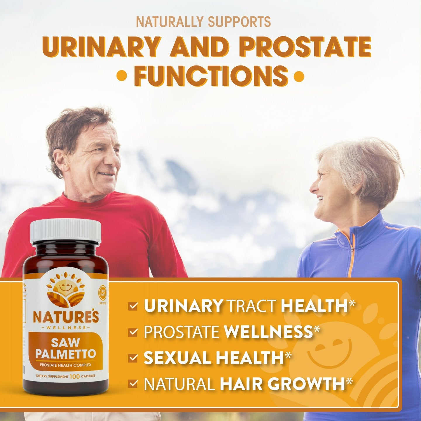 Prostate health supplement bottle label featuring Saw Palmetto