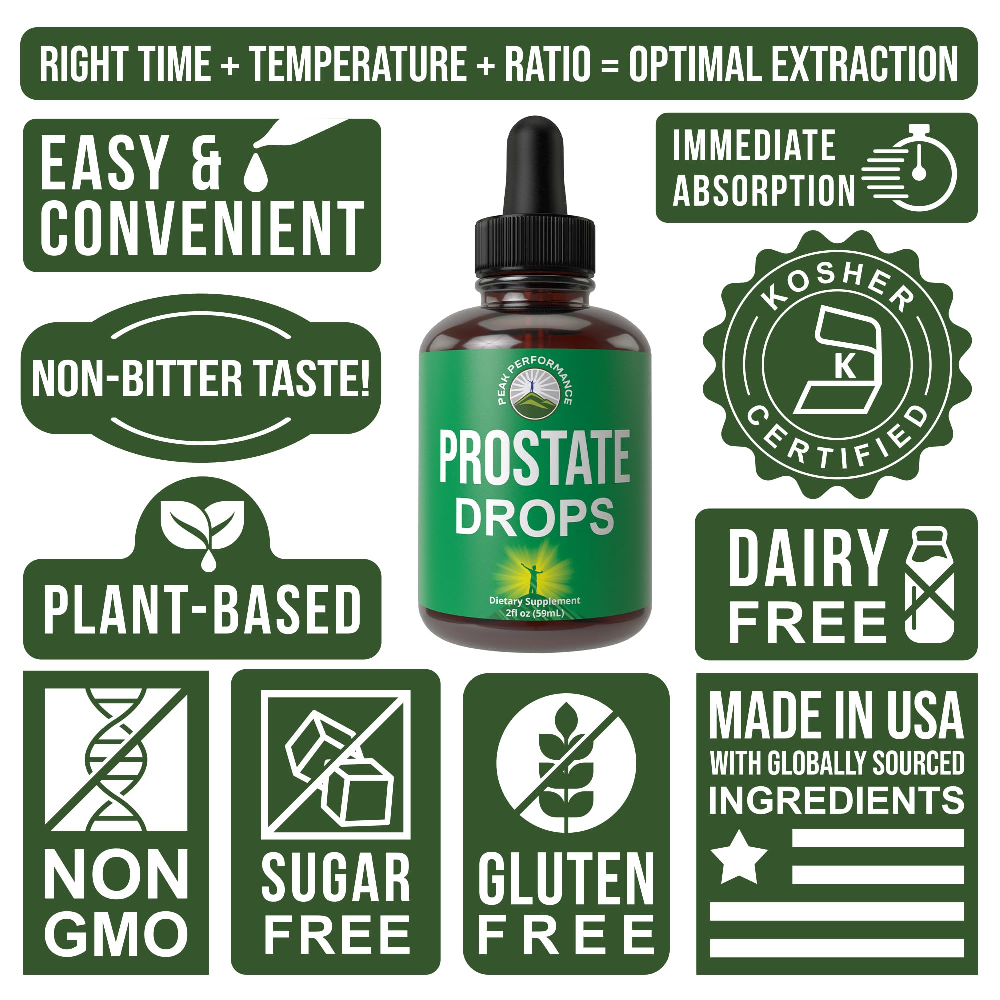 Bottle of Peak Performance prostate support drops with label