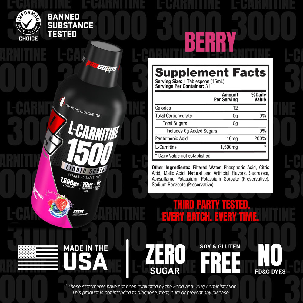 Rear view of PROSUPPS L-Carnitine Liquid 1500 Berry bottle
