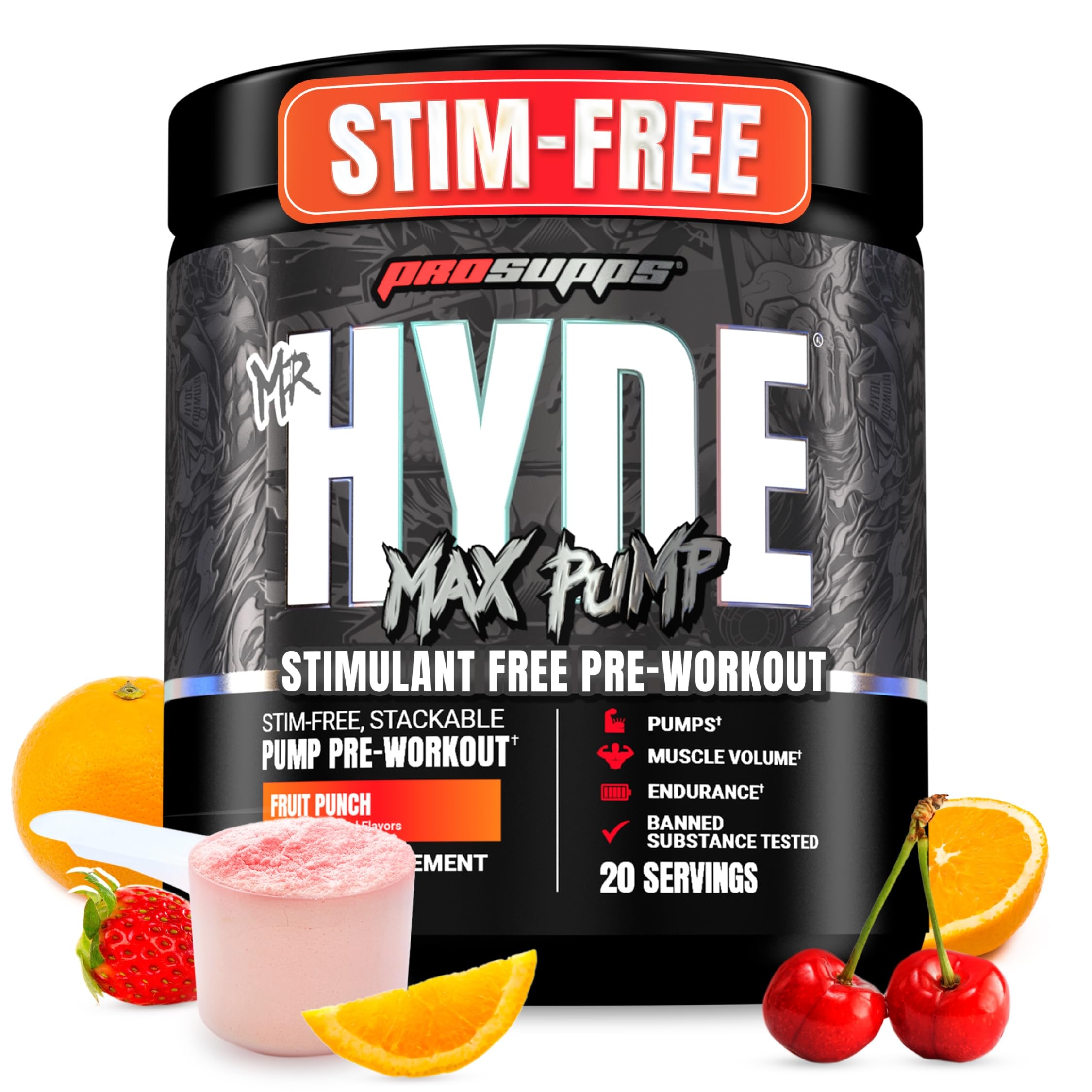 PROSUPPS Mr Hyde Max Pump Fruit Punch packaging with 20 servings