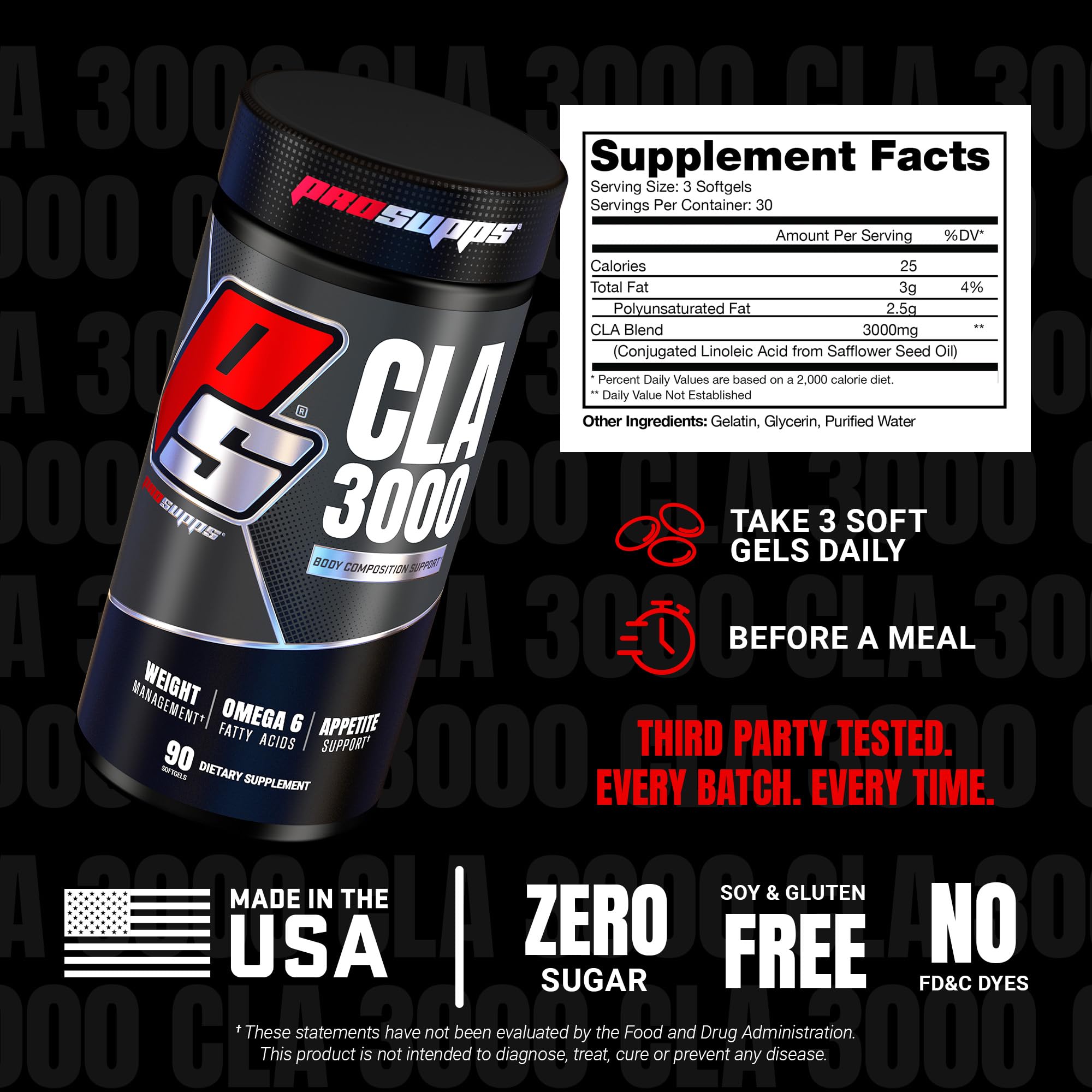 Packshot showing PROSUPPS CLA 3000 packaging