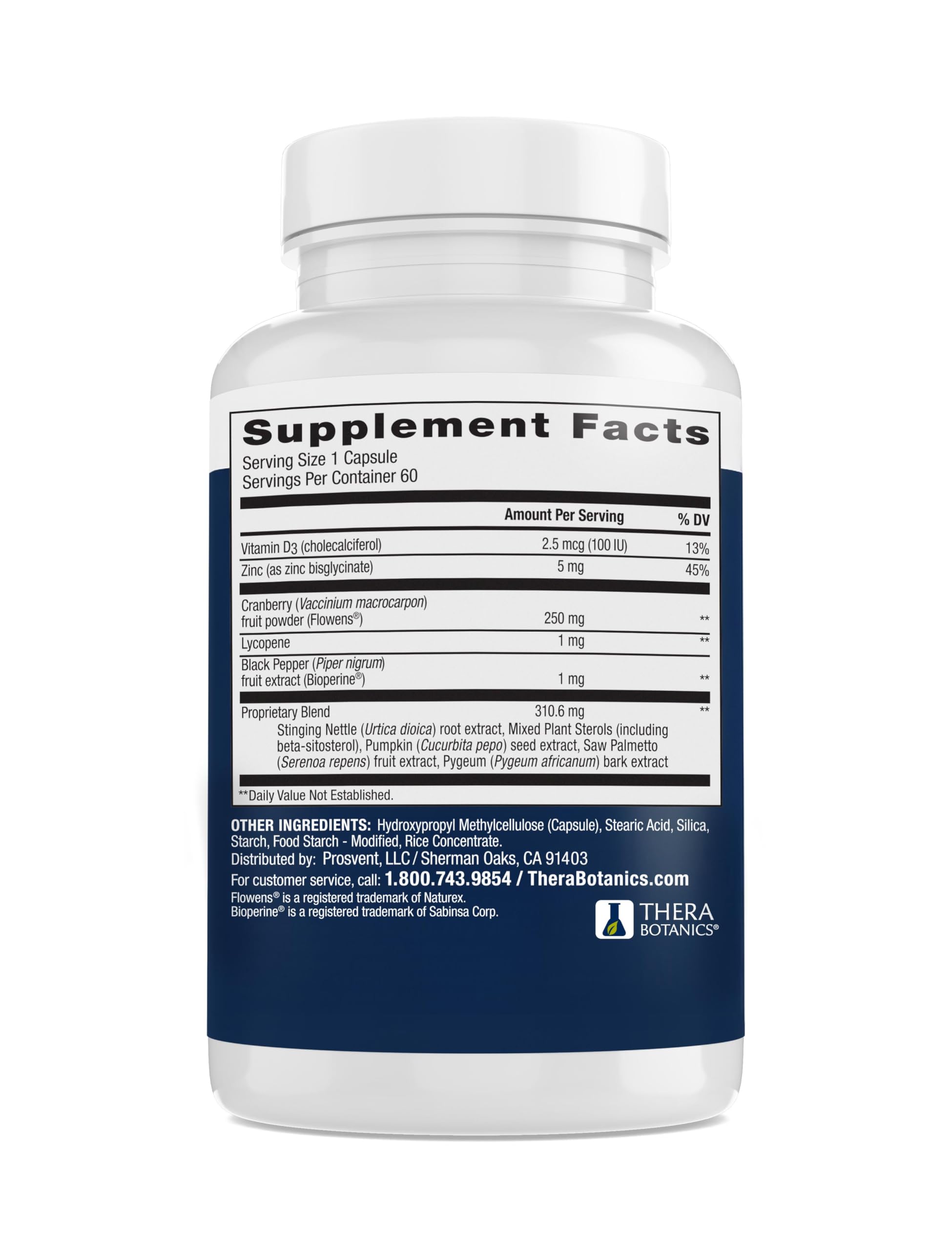 Prosvent supplement facts panel close-up
