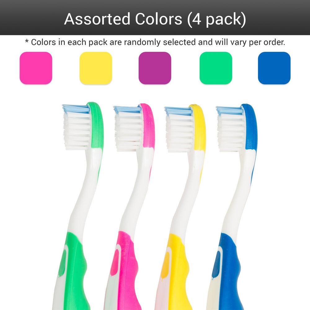 Assorted colors of PRO-SYS Kids Toothbrush 4-pack (pink, yellow, green, blue, purple)