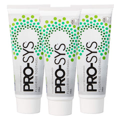 Three PRO-SYS Mint Fluoride Toothpaste Gel tubes in a 3-pack - front view
