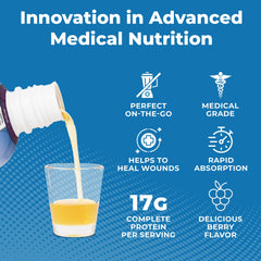 Pouring ProT Gold Berry collagen shot into a glass