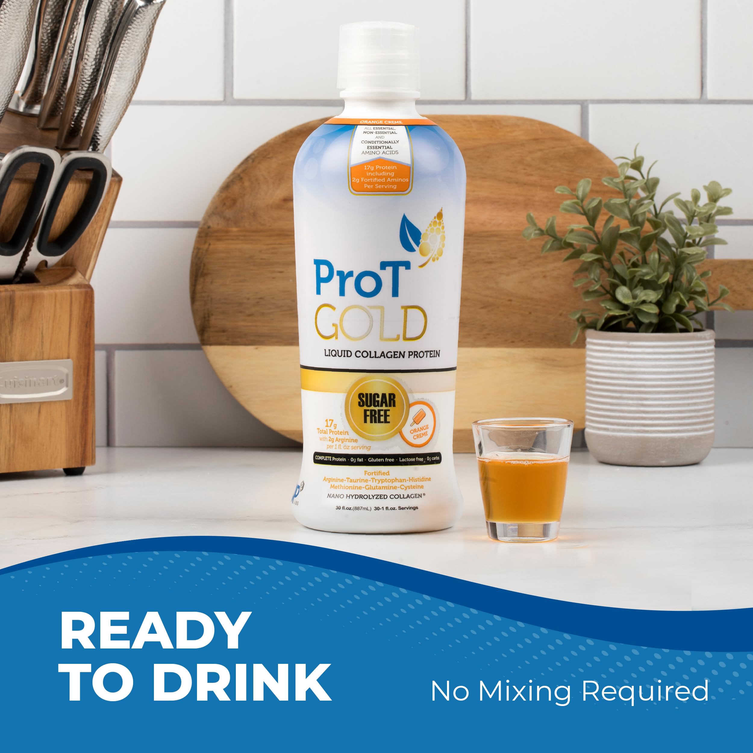 Gluten free, sugar free and Non-GMO icons on ProT Gold label