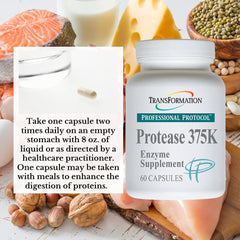 Ingredients and supplement facts panel for Protease 375K