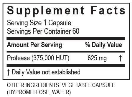 Protease 375K enzyme blend capsules in a bottle