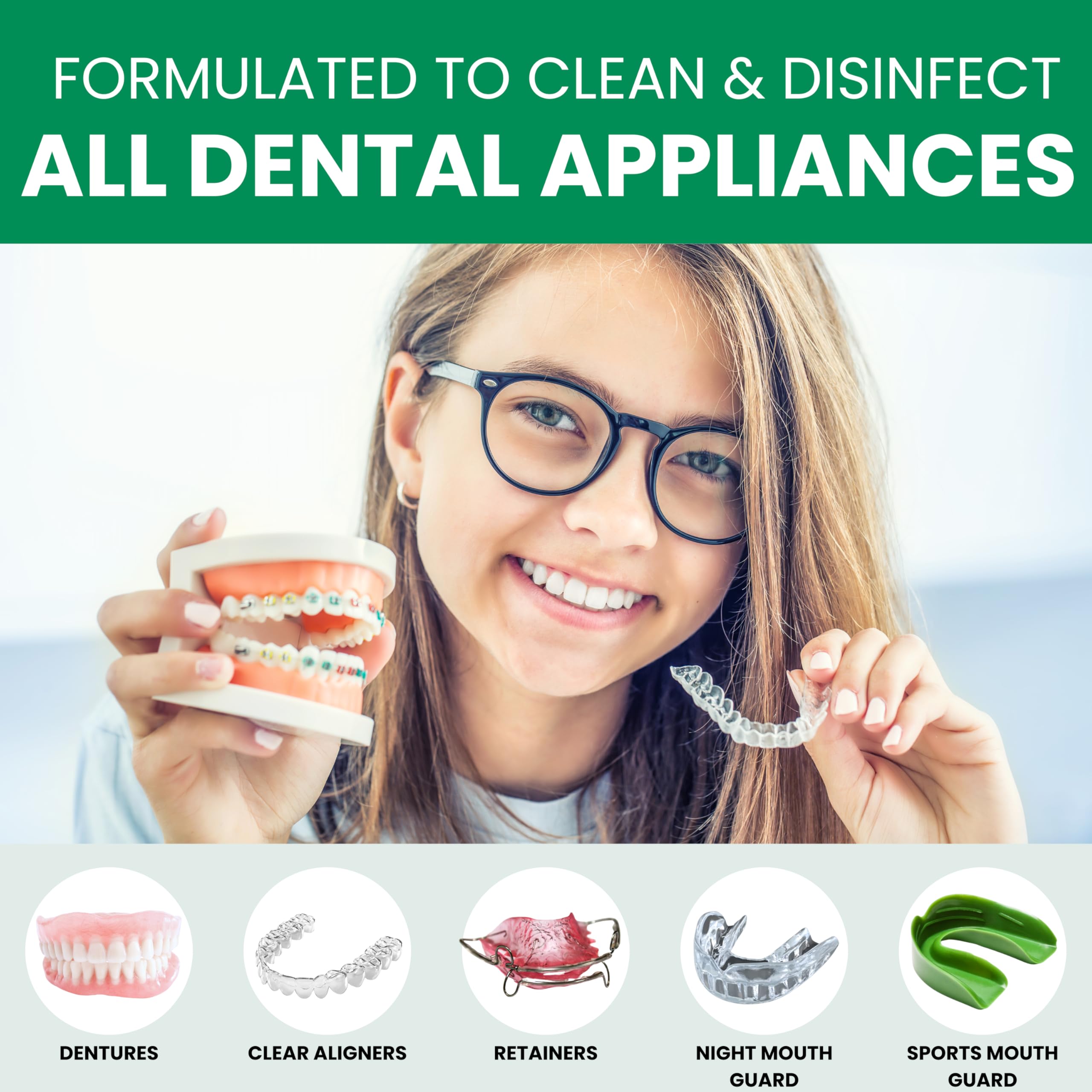 Denture cleaning solution soaking in warm water