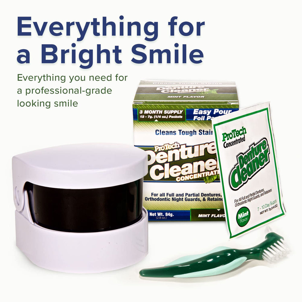 Sonic bath ultrasonic cleaner with ProTech denture cleaner solution