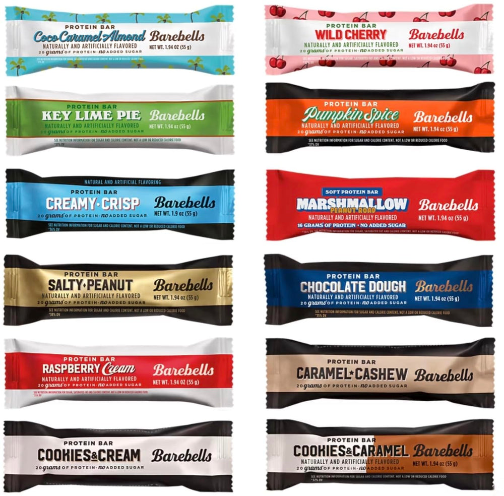 Assorted flavors in Protein Bars Variety Pack: Coco Caramel Almond, Key Lime Pie, Wild Cherry, Raspberry Cream