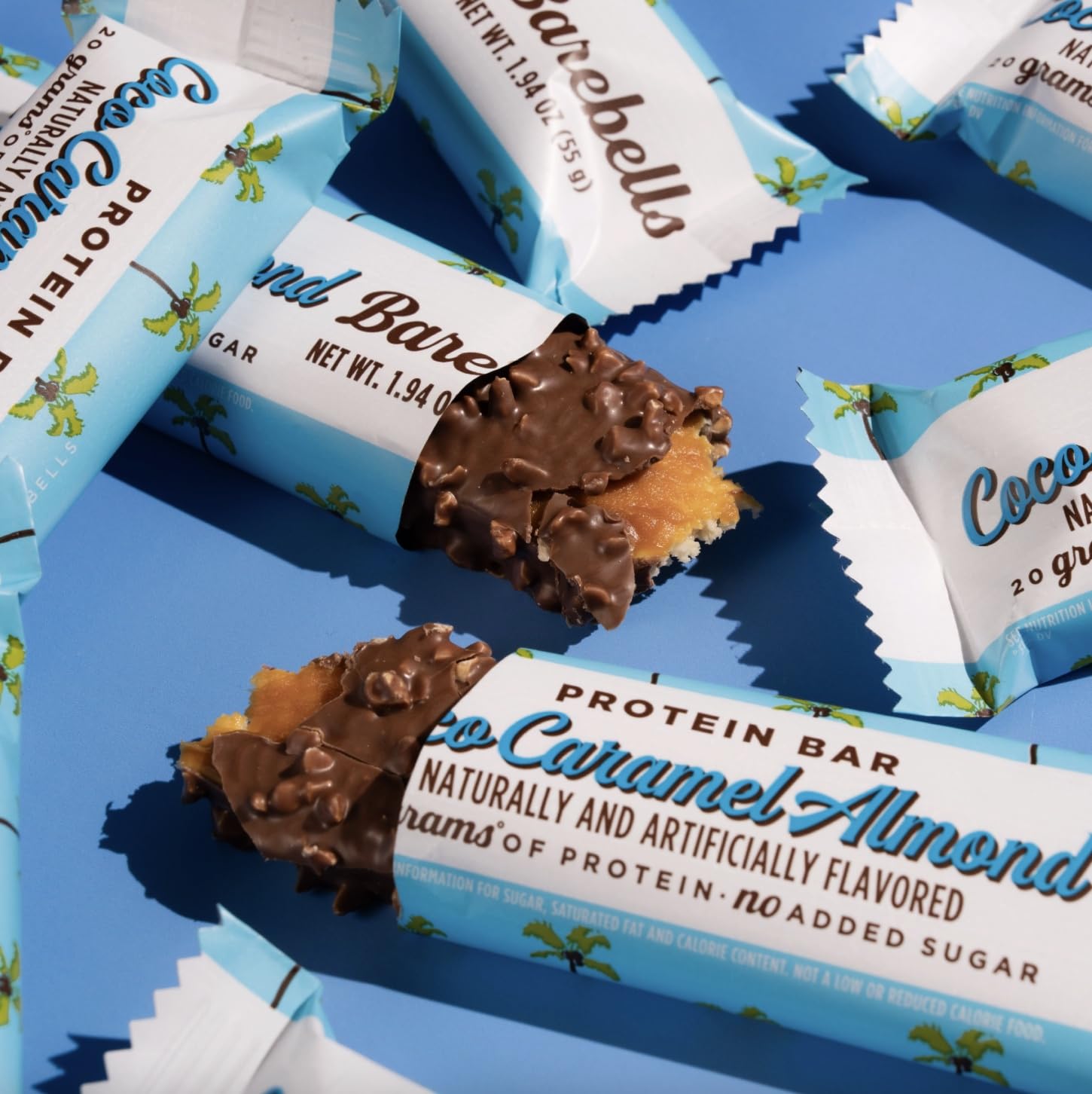 Close-up of creamy protein bar texture highlighting 20g protein per bar