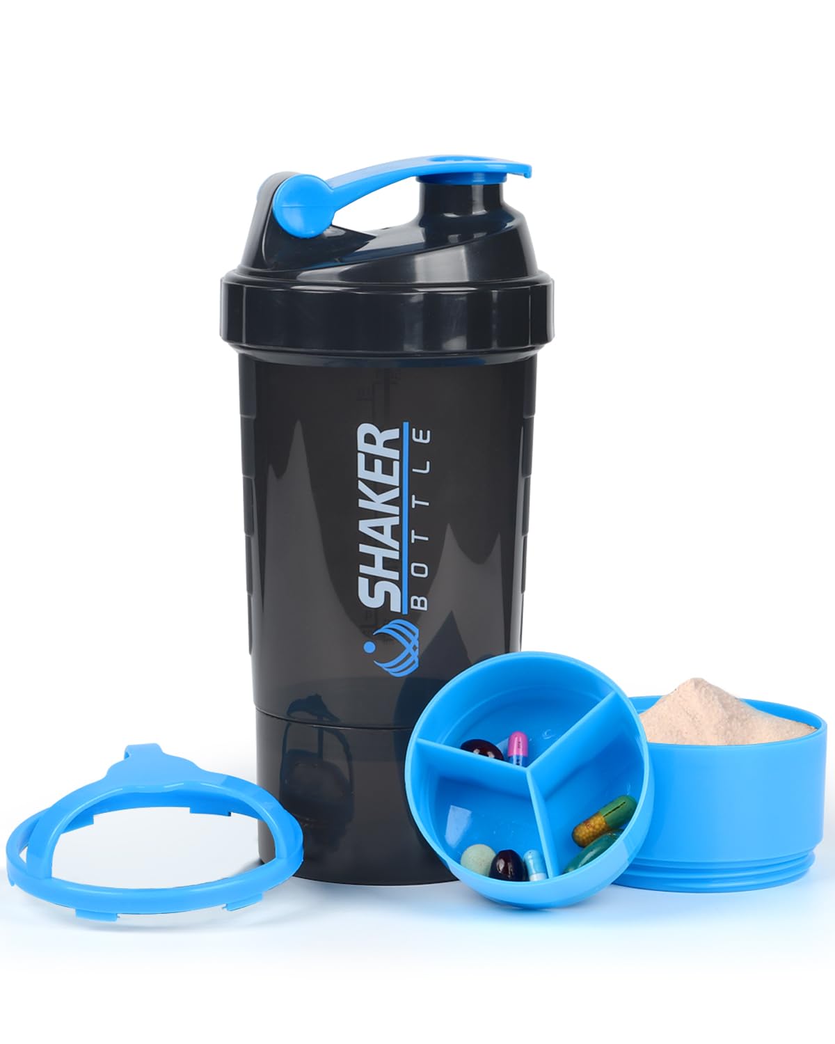 Protein shaker bottle 22 oz with leak-proof lid and twist-off cap