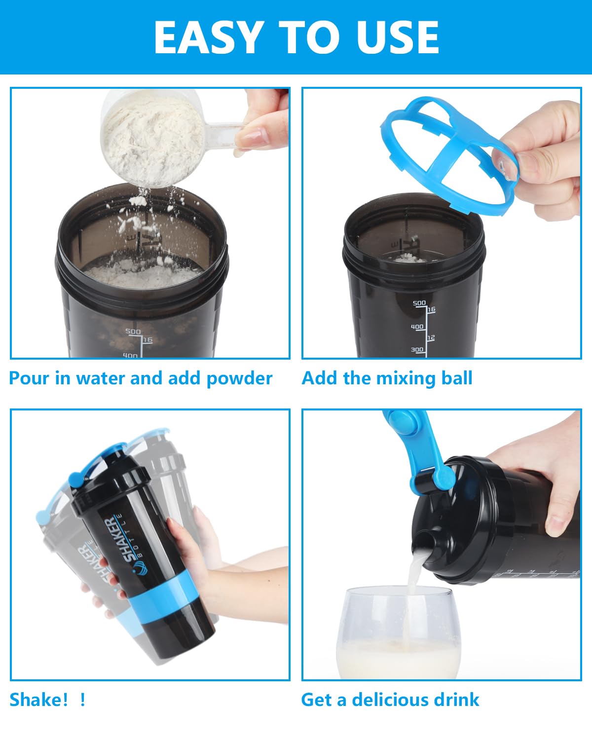 Non-slip frosted grip on protein shaker bottle