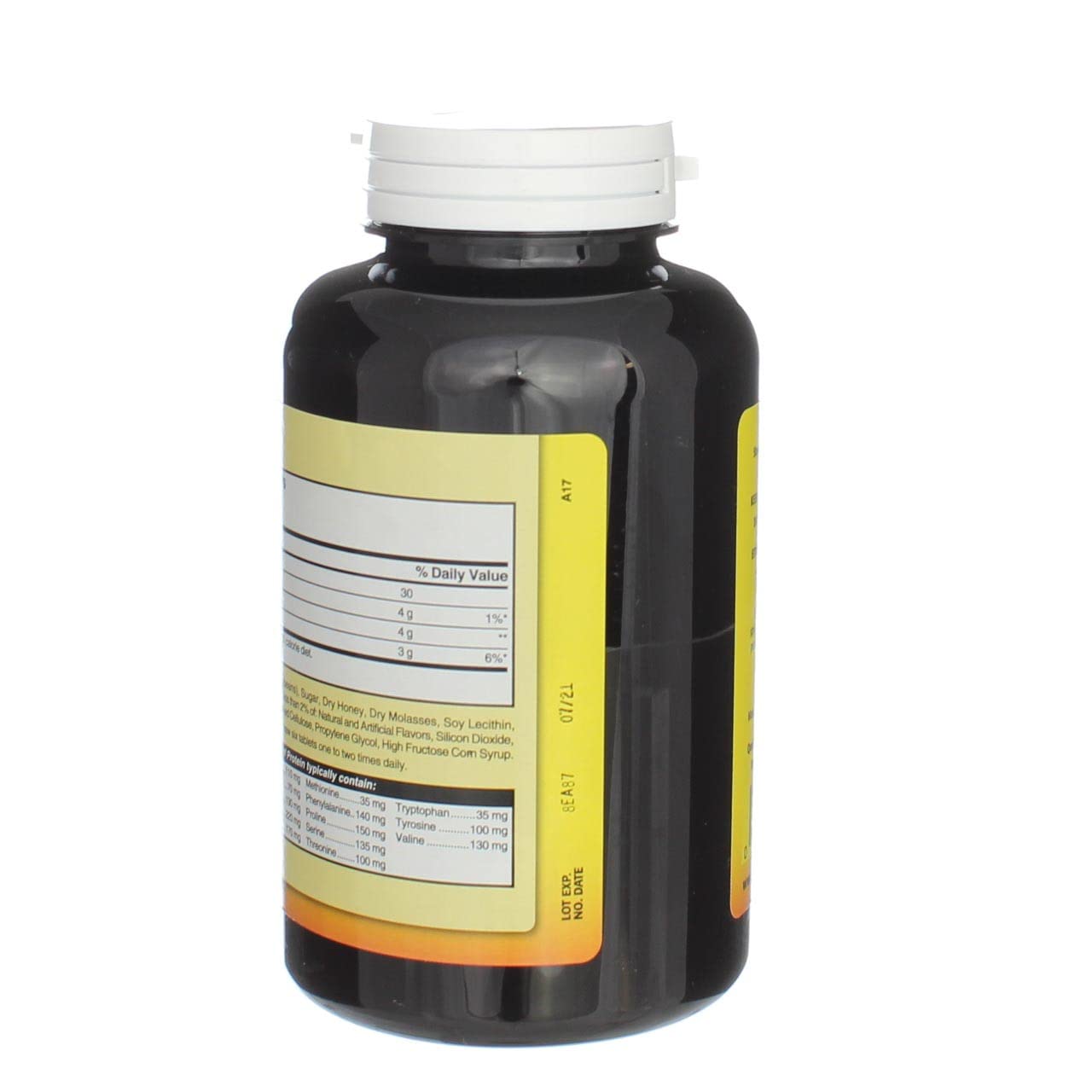 Protein Tablets Honey Flavor 200 Tabs bottle on countertop
