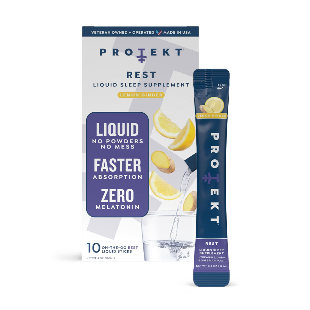 Protekt GABA L-Theanine sleep drink mix bottle with lemon ginger flavor