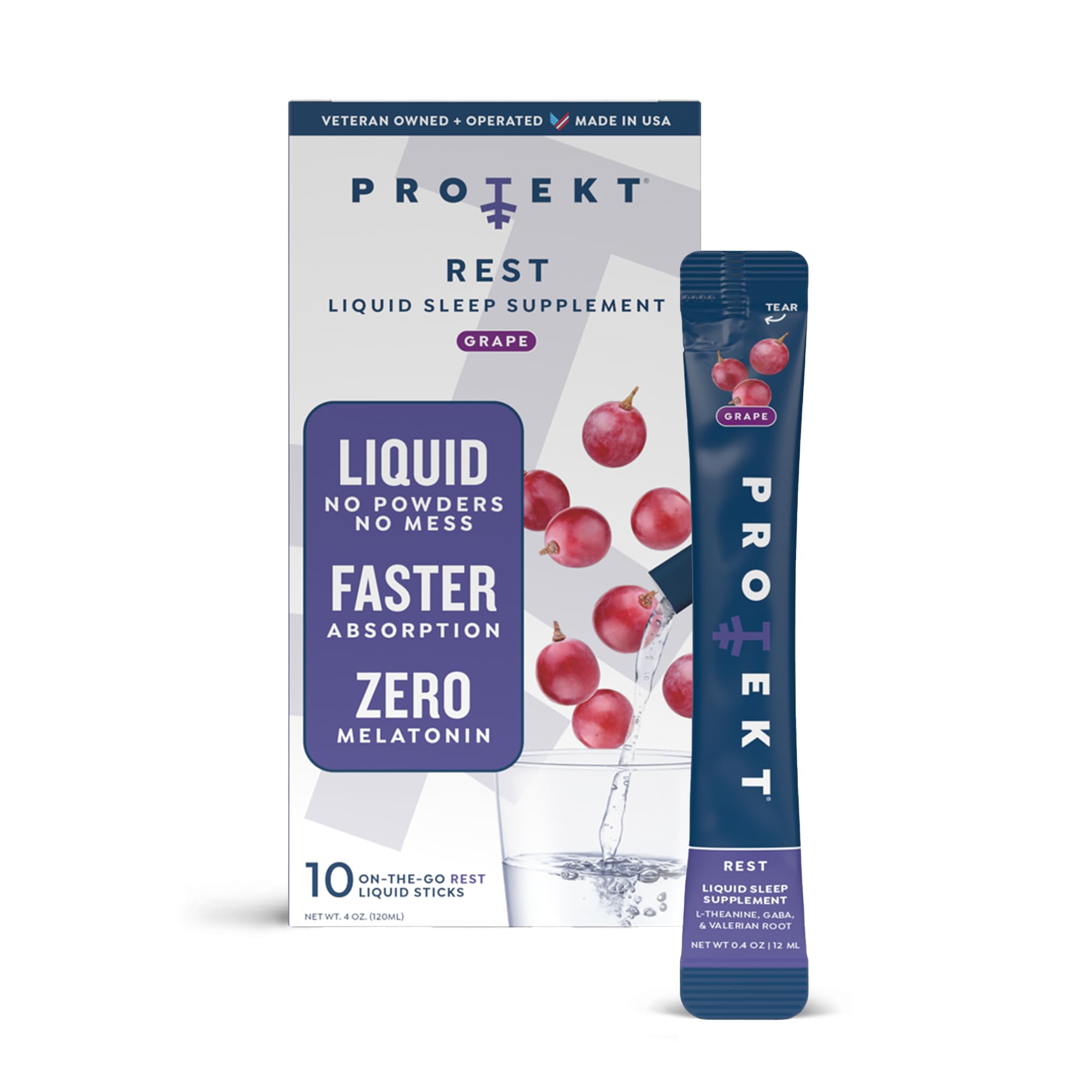 Protekt GABA L-Theanine sleep supplement bottle with grape flavor, 10 pack