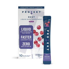 Protekt GABA L-Theanine sleep supplement bottle with grape flavor, 10 pack