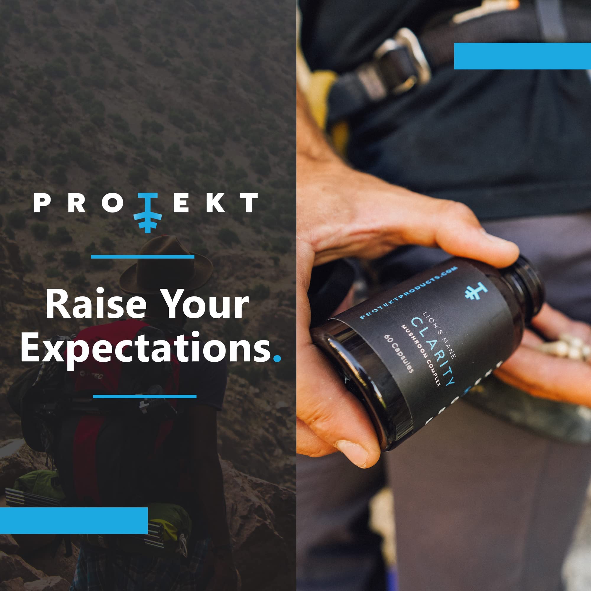 60 count PROTEKT Lions Mane Reishi supplement packaging