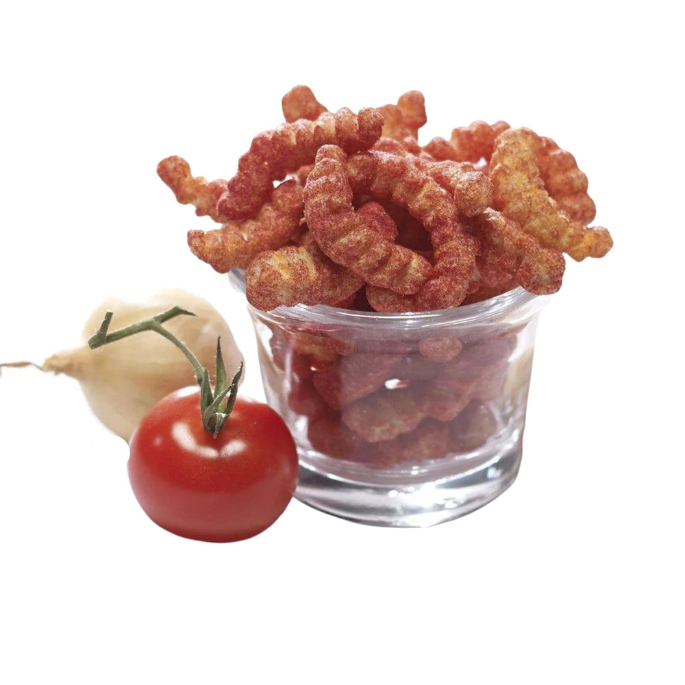 Close-up of Tangy Tomato Zipper Snacks chip