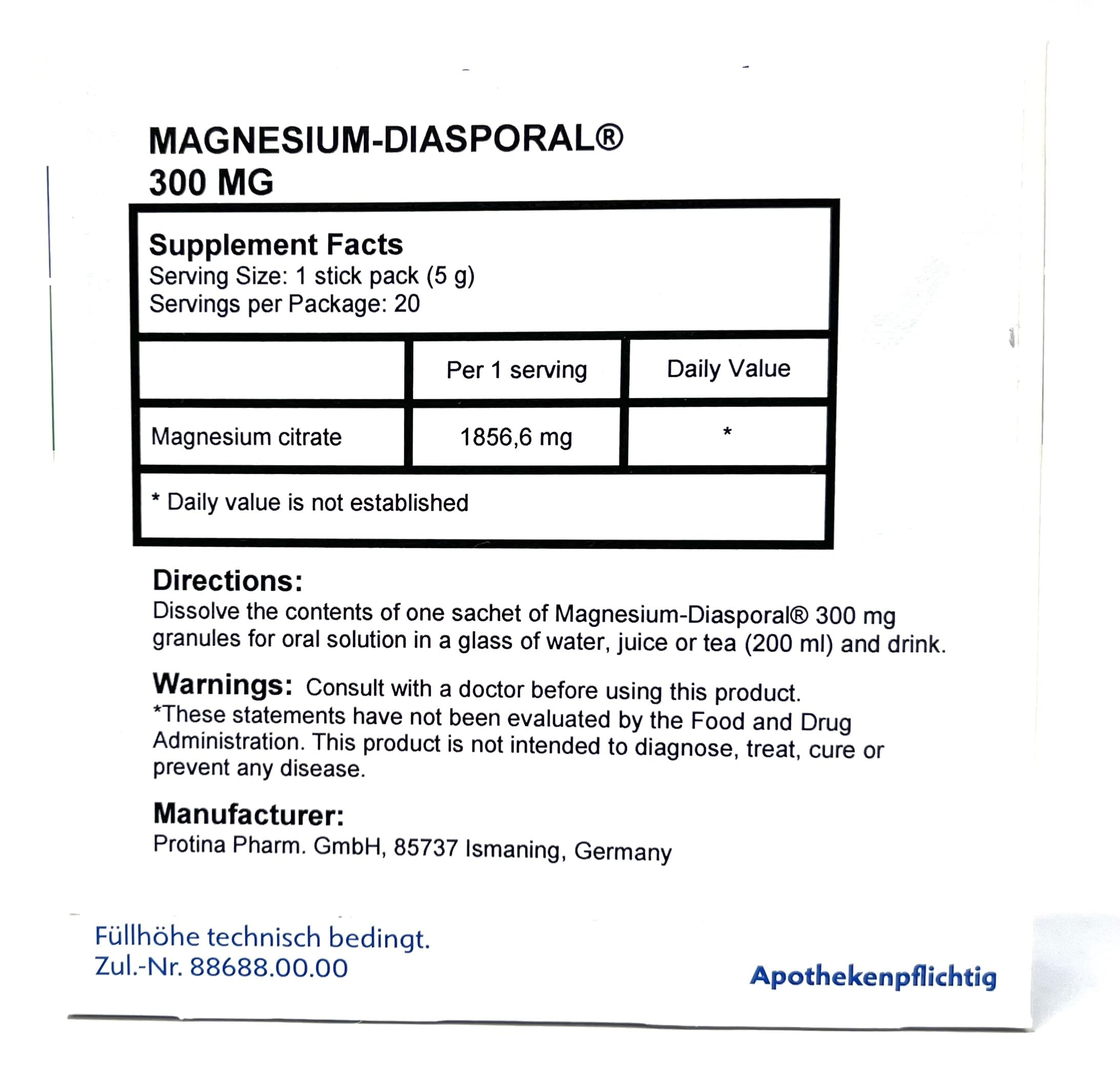 Protina Magnesium Diasporal 300mg sachets packaging