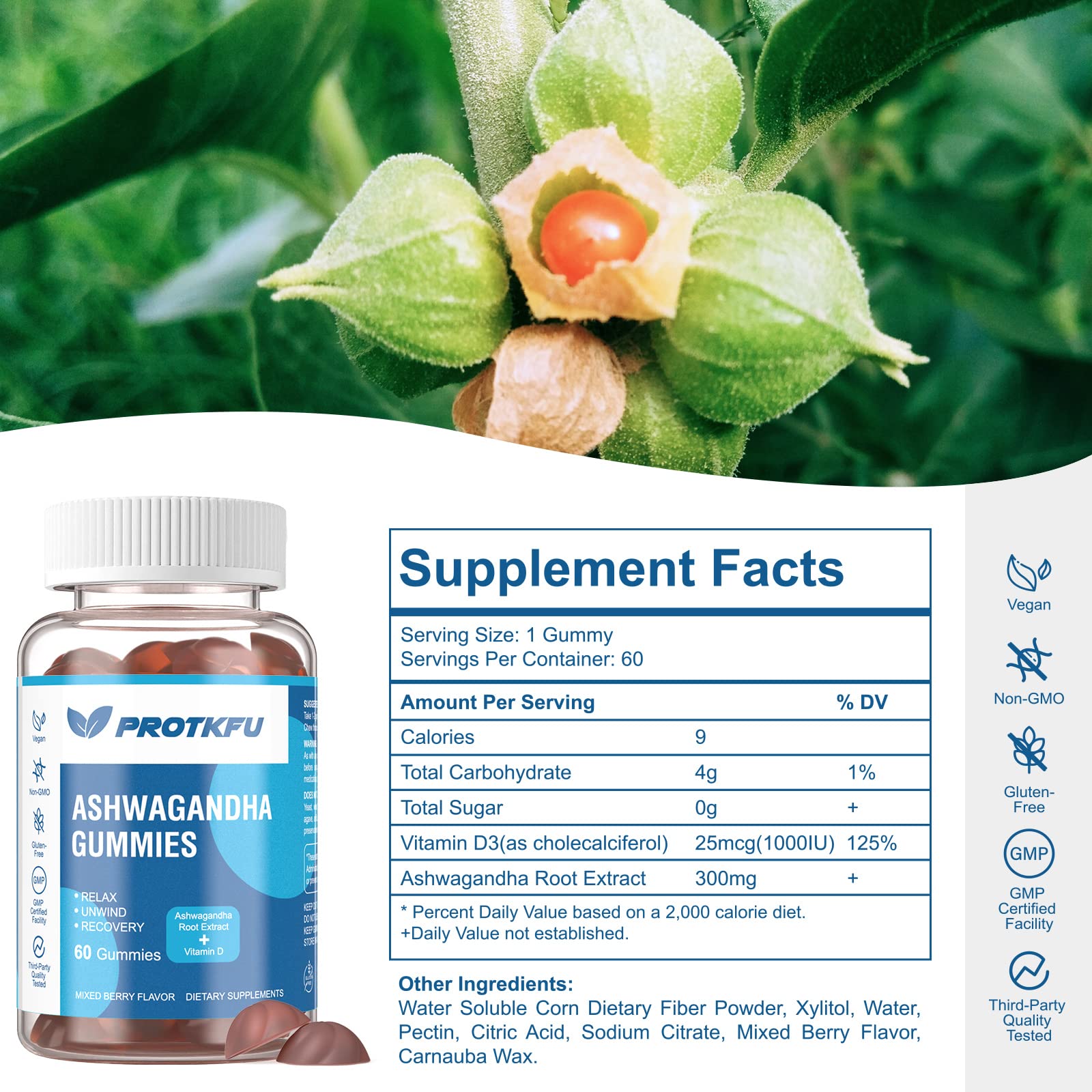 ProTKFU 2-Pack Ashwagandha Gummies back view with label