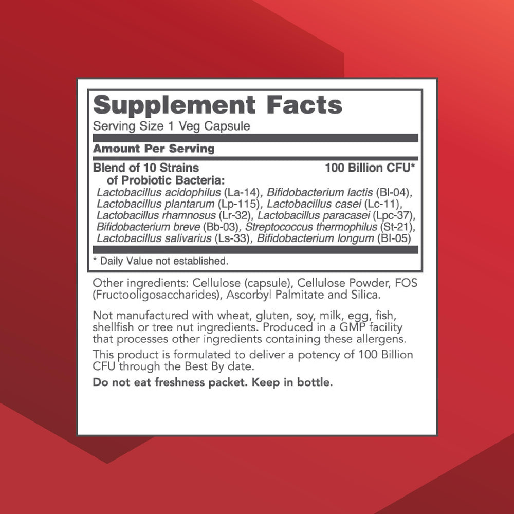 Close-up of Proto Dophilus 100B 10 strains label