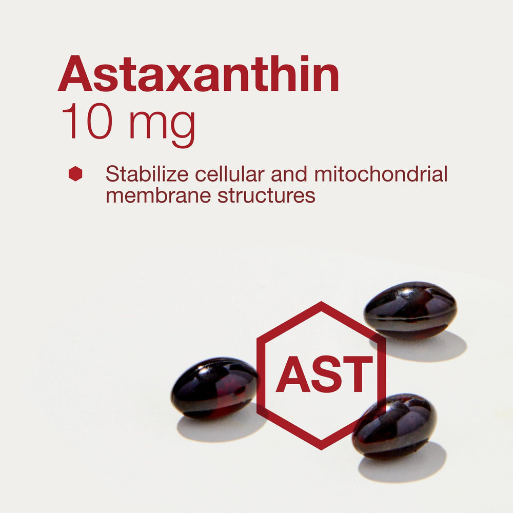 Bottle with supplement facts for Protocol Astaxanthin 10mg Softgels
