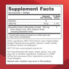 Softgels showing MCT oil base for boswellia extract