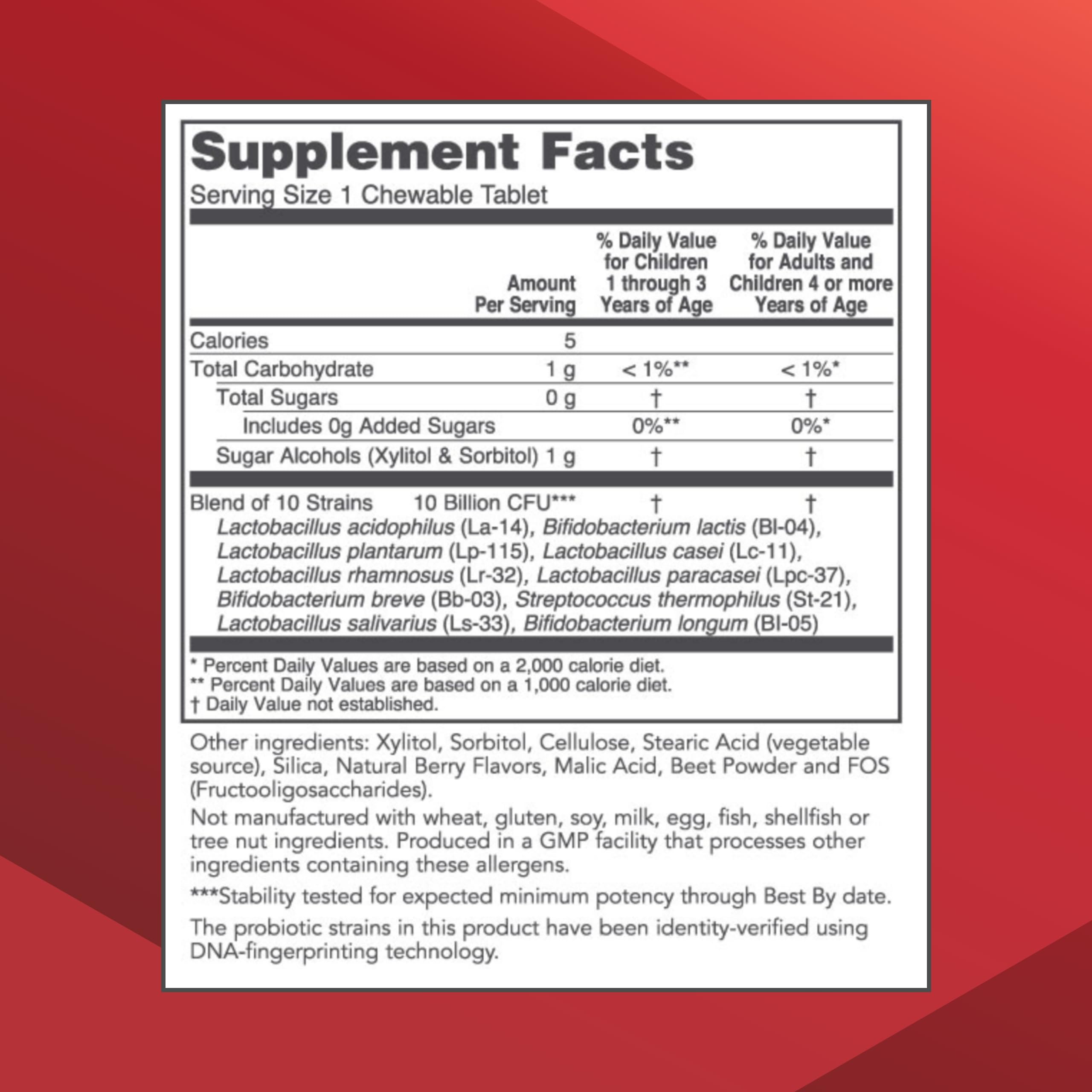 Back label showing ingredients and nutrition facts