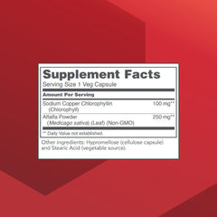 Chlorophyll capsules labeled 100 mg