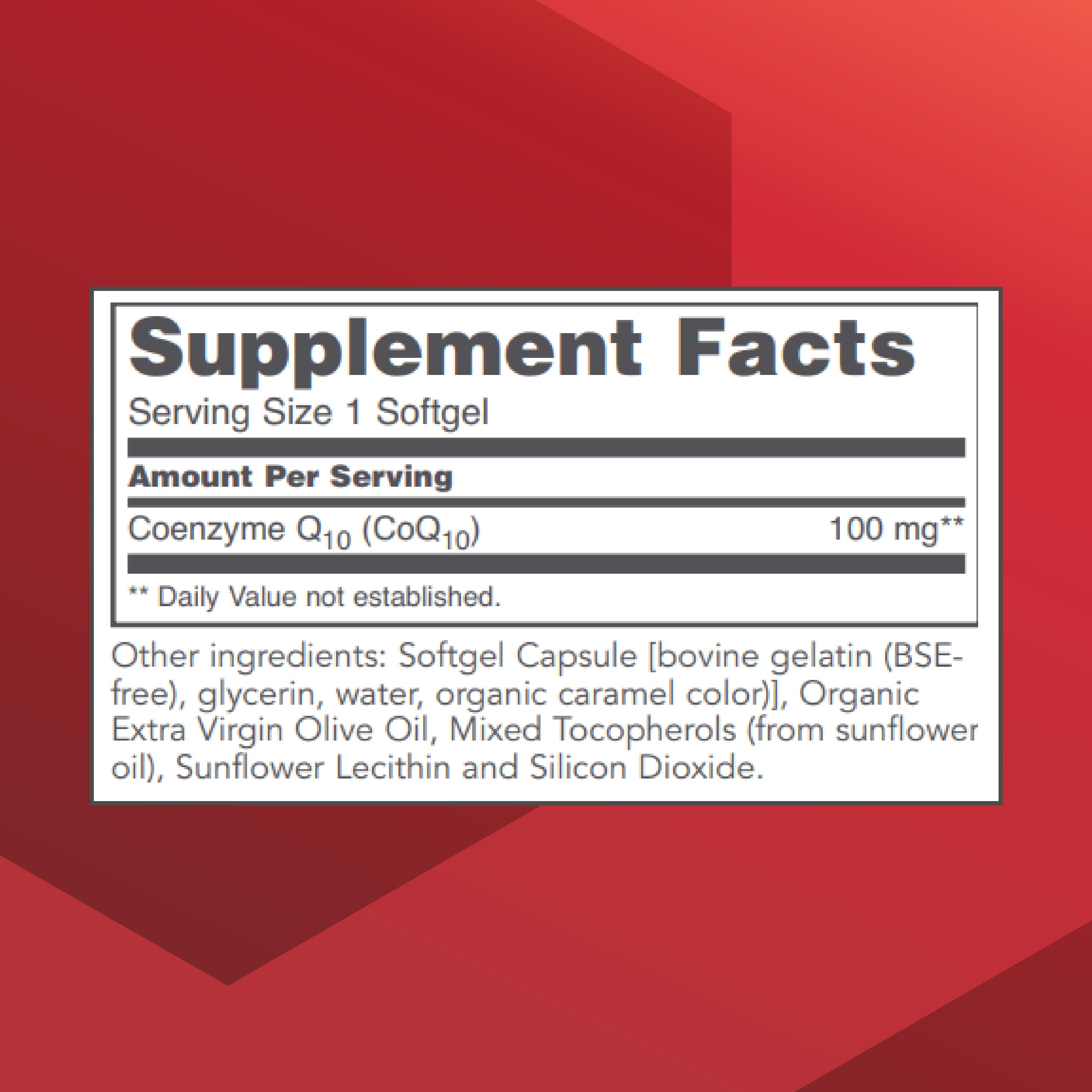 Close-up of CoQ10 100mg softgel capsule