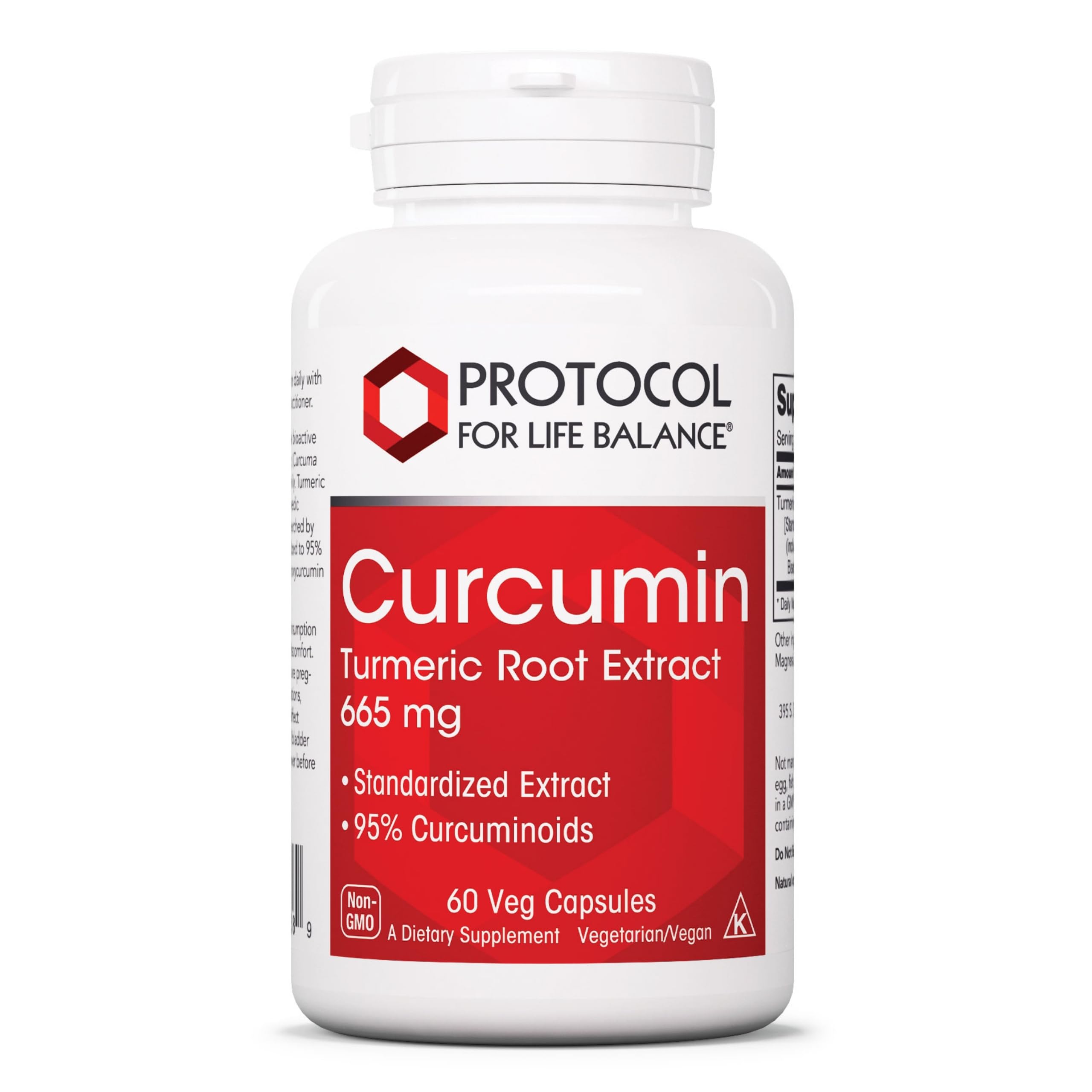 Protocol Curcumin Turmeric Root Extract bottle label with 60 vegan capsules