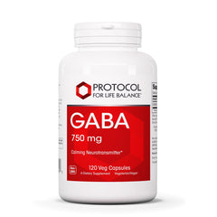 Label on Protocol for Life Balance GABA 750mg bottle