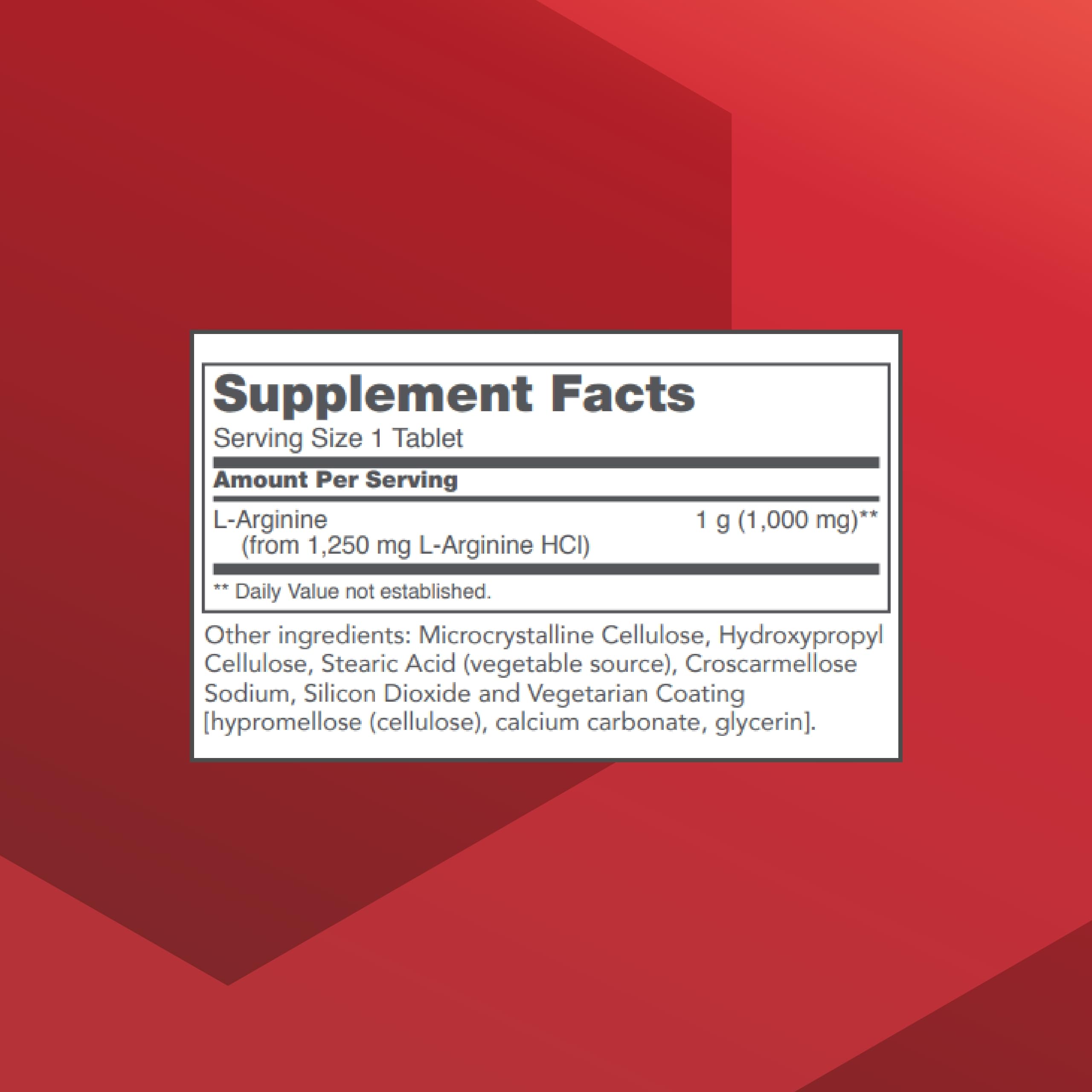 L-Arginine 1000mg bottle label close-up