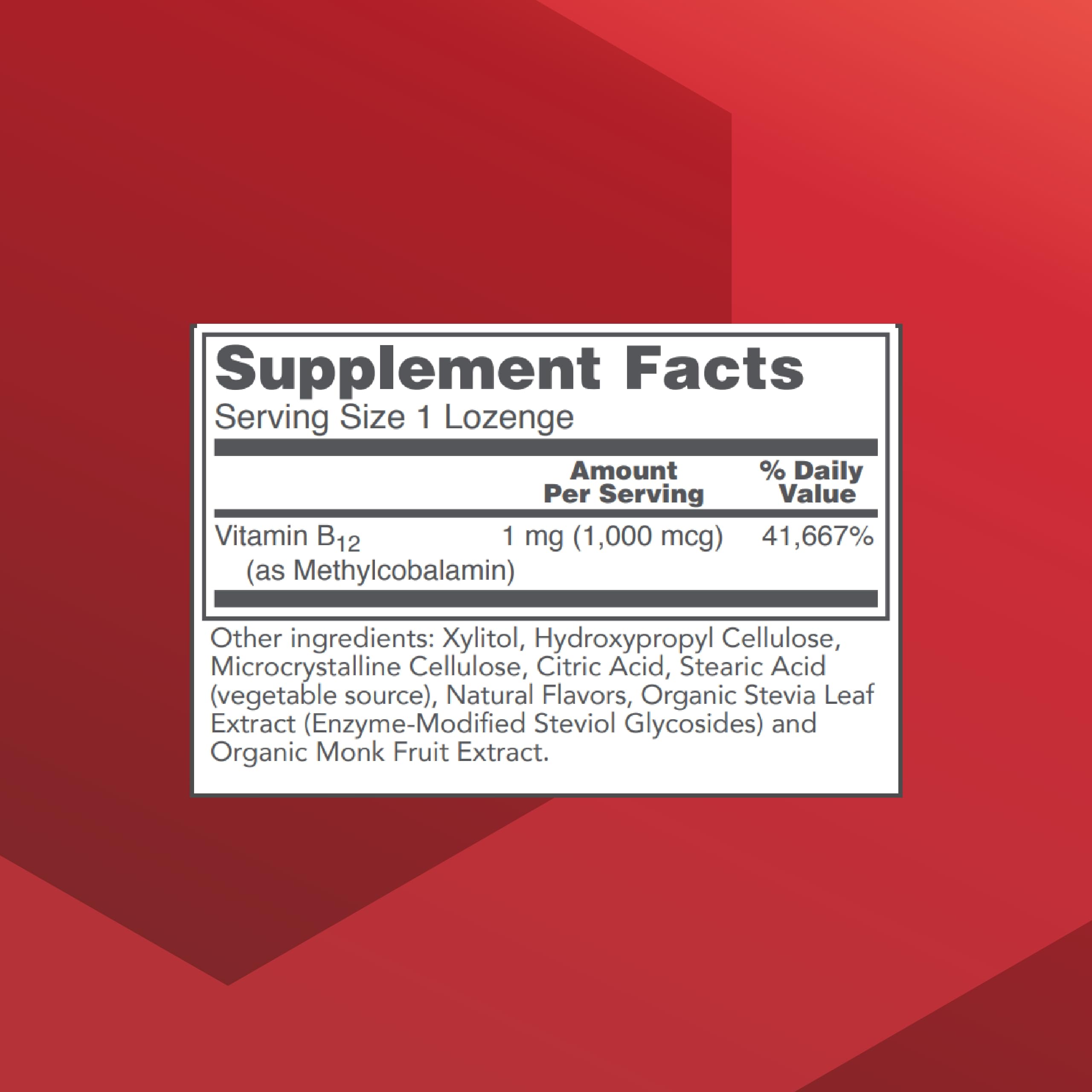 Close-up of a single Methyl B12 1,000mcg lozenge