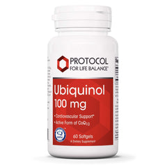 Front bottle of Protocol For Life Balance Ubiquinol 100 mg – 60 softgels