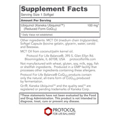 Label close-up: Protocol For Life Balance Ubiquinol 100 mg