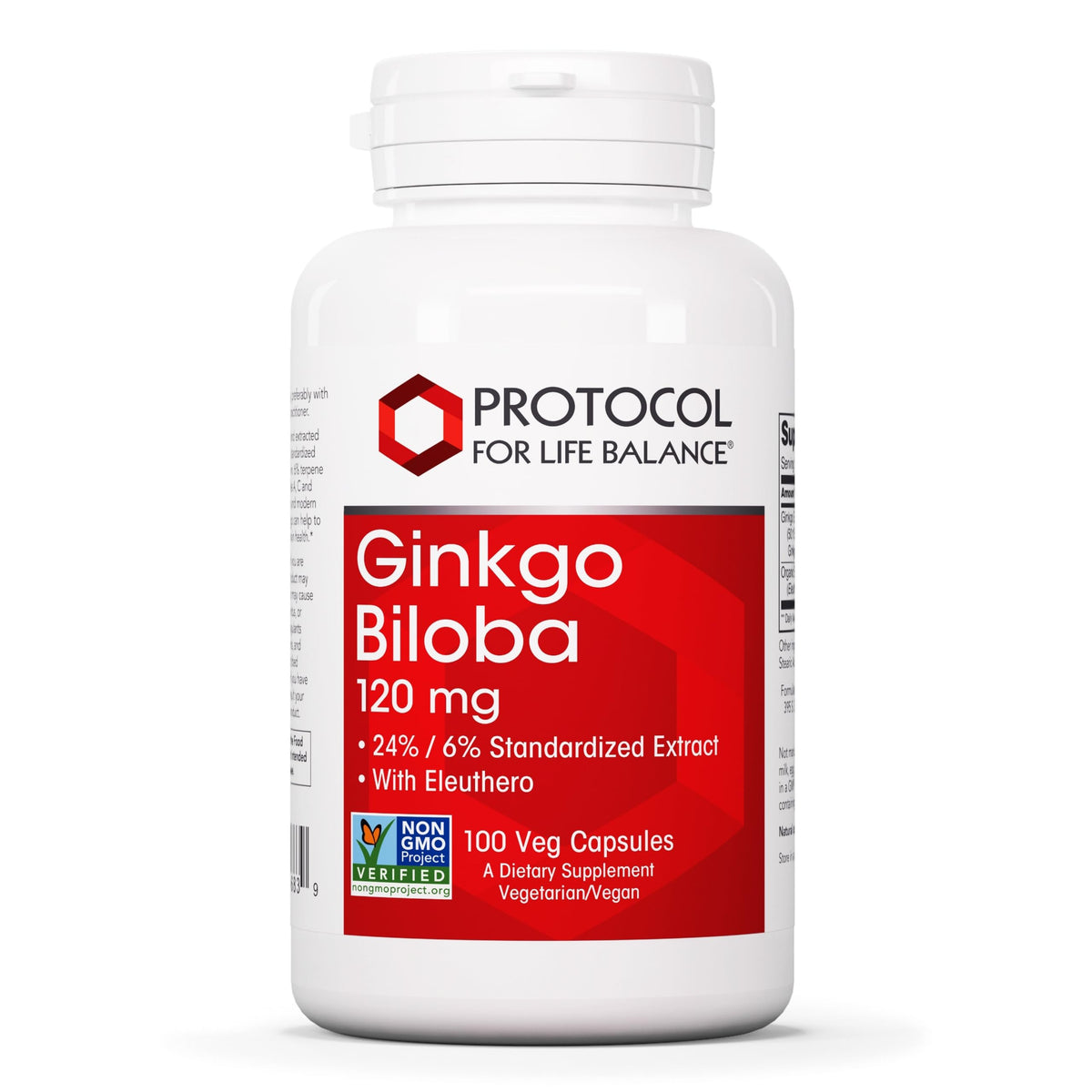 Protocol Ginkgo Biloba 120 mg bottle label close-up