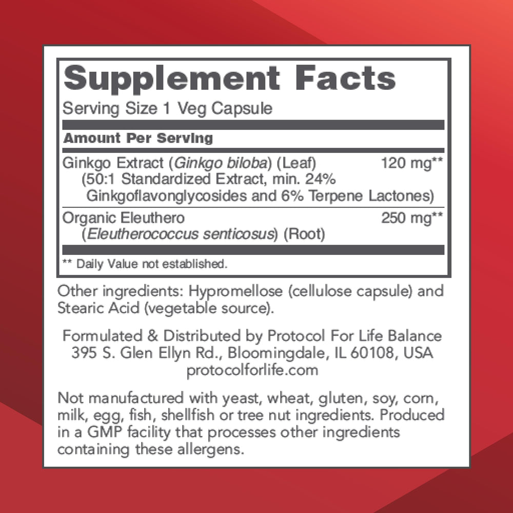 Ginkgo Biloba 120 mg capsules with Eleuthero root