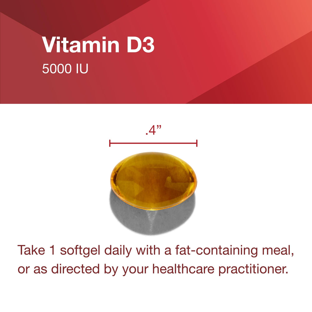 Supplement facts label for Vitamin D3 5000 IU