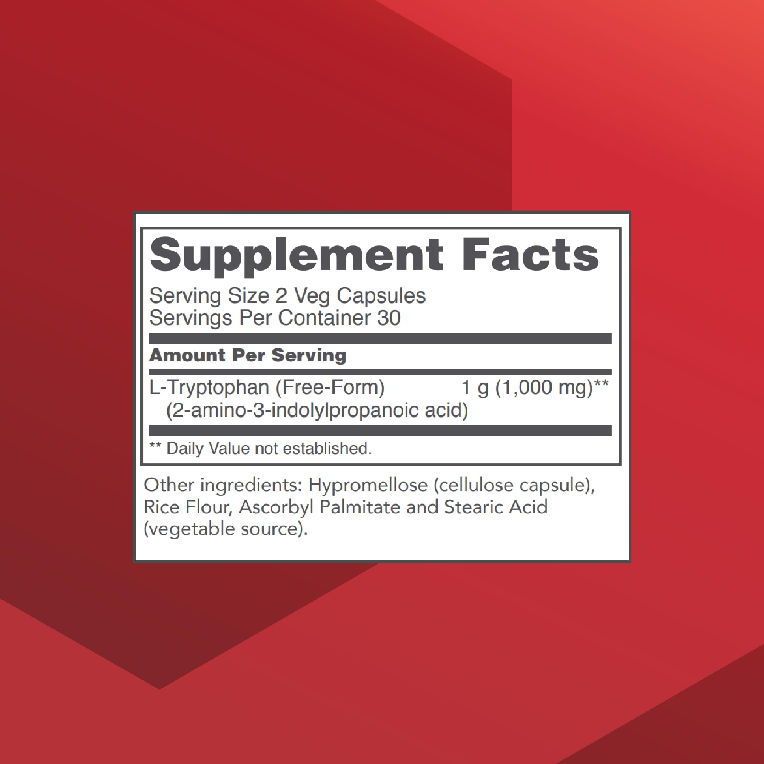 L-Tryptophan 500mg label close-up