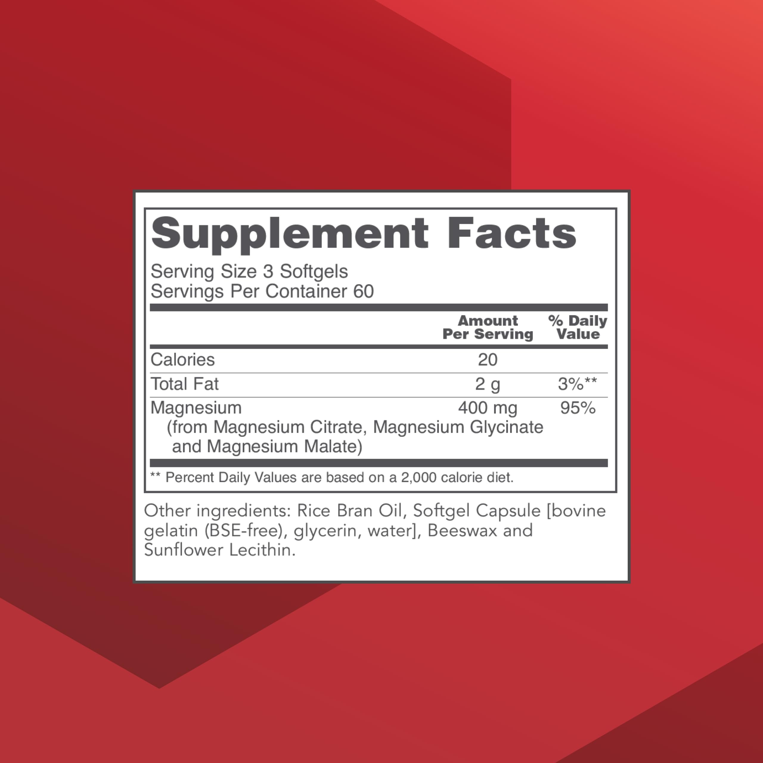 Close-up of label showing 400 mg elemental magnesium per serving
